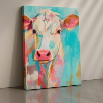 Pastel Cow Portrait farmhouse animal canvas print by Artfy Canvas – rustic animal canvas painting, wall paintings, artwork for wall décor