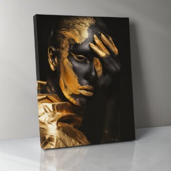 Golden Veil Portrait black & gold canvas print by Artfy Canvas – modern portrait canvas painting, wall paintings, artwork for wall décor
