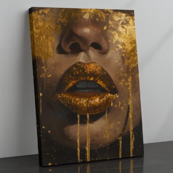 Golden Drip Lips black & gold canvas print by Artfy Canvas – pop art lips canvas painting, wall paintings, artwork for wall décor