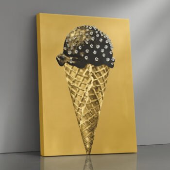 Golden Luxury Ice Cream black & gold canvas print by Artfy Canvas – dessert still life canvas painting, wall paintings, artwork for wall décor