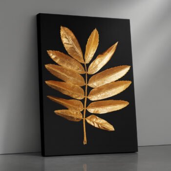 Golden Frond Harmony black & gold canvas print by Artfy Canvas – botanical leaf canvas painting, wall paintings, artwork for wall décor