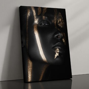 Veiled in Golden Light black & gold canvas print by Artfy Canvas – abstract portrait canvas painting, wall paintings, artwork for wall décor