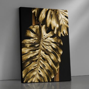 Regal Foliage Golden Monstera black & gold canvas print by Artfy Canvas – tropical leaf canvas painting, wall paintings, artwork for wall décor