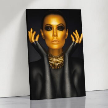 Radiant Majesty Queen in Gold black & gold canvas print by Artfy Canvas – regal portrait canvas painting, wall paintings, artwork for wall décor