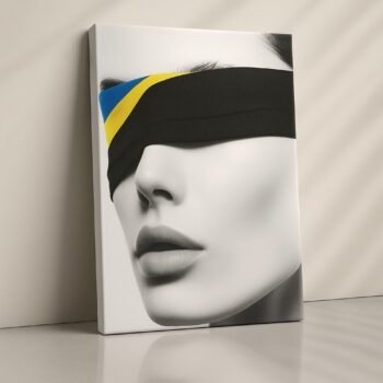 Silent Blindfold minimalist monochrome portrait canvas print by Artfy Canvas – modern canvas painting, wall paintings, artwork for wall décor