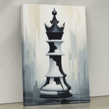 Chess Duel minimalist monochrome canvas print by Artfy Canvas – abstract black and white canvas painting, wall paintings, artwork for wall décor