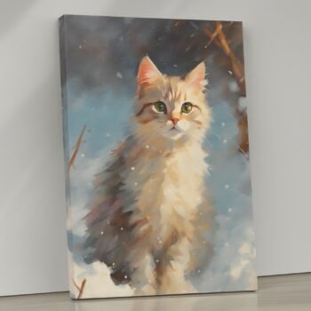 Winter Whiskers cozy cat portrait canvas print by Artfy Canvas – animal portrait canvas painting, wall paintings, artwork for wall décor