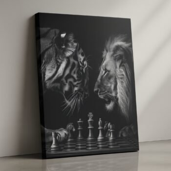 The Chess Duel lion vs tiger motivational canvas print by Artfy Canvas – wildlife canvas painting, wall paintings, artwork for wall décor