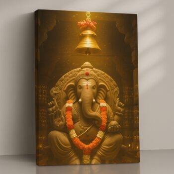 Divine Bell Blessings Ganesha religious canvas print by Artfy Canvas – spiritual Hindu deity canvas painting, wall paintings, artwork for prayer space décor