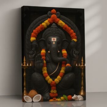 Sacred Temple Serenity Ganesha religious canvas print by Artfy Canvas – temple-inspired Hindu canvas painting, wall paintings, artwork for worship décor