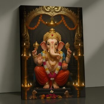 Radiant Royal Ganesha religious canvas print by Artfy Canvas – Hindu deity canvas painting, wall paintings, artwork for Indian spiritual décor