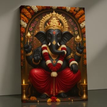 Majestic Devotion Ganesha religious canvas print by Artfy Canvas – devotional Hindu canvas painting, wall paintings, artwork for prayer rooms