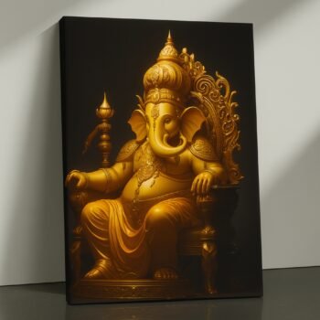 Golden Throne Majesty Ganesha religious canvas print by Artfy Canvas – regal Hindu deity canvas painting, wall paintings, artwork for home décor