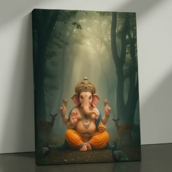 Serene Woodland Grace Ganesha religious canvas print by Artfy Canvas – nature-inspired Hindu canvas painting, wall paintings, artwork for Indian home décor