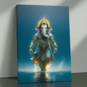 Celestial Blue Walk Ganesha religious canvas print by Artfy Canvas – spiritual Hindu canvas painting, wall paintings, artwork for prayer décor
