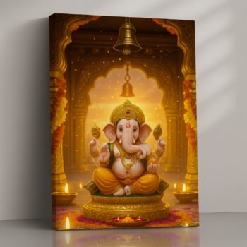 Golden Temple Serenity Ganesha religious canvas print by Artfy Canvas – Hindu temple art canvas painting, wall paintings, artwork for Indian décor