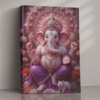 Blossoms of Devotion Ganesha religious canvas print by Artfy Canvas – floral Hindu deity canvas painting, wall paintings, artwork for Indian décor