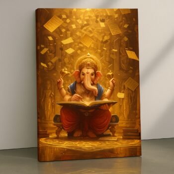 Radiance of Knowledge Ganesha religious canvas print by Artfy Canvas – wisdom Hindu deity canvas painting, wall paintings, artwork for home décor
