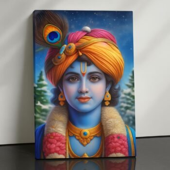 Midnight Majesty Krishna religious canvas print by Artfy Canvas – spiritual Hindu art canvas painting, wall paintings, artwork for worship décor