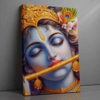 Eternal Flute Serenade Krishna religious canvas print by Artfy Canvas – flute devotional Hindu art canvas painting, wall paintings, artwork for prayer rooms