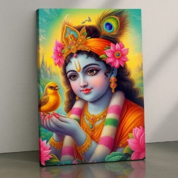 Radiant Soulkeeper Krishna religious canvas print by Artfy Canvas – devotional Hindu deity canvas painting, wall paintings, artwork for Indian décor