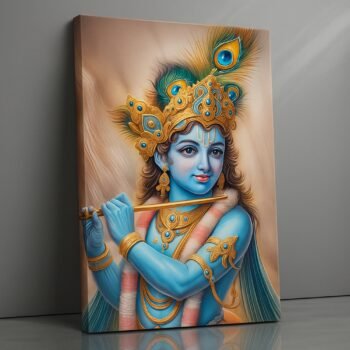 Golden Aura Virtuoso Krishna religious canvas print by Artfy Canvas – Hindu deity canvas painting, wall paintings, artwork for worship décor