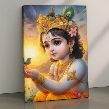 Dawn of Devotion Krishna religious canvas print by Artfy Canvas – devotional Hindu spiritual canvas painting, wall paintings, artwork for home décor
