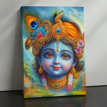 Divine Innocence Krishna religious canvas print by Artfy Canvas – child Krishna Hindu canvas painting, wall paintings, artwork for home décor