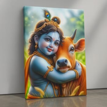 Gentle Affection Krishna religious canvas print by Artfy Canvas – devotional Hindu deity canvas painting, wall paintings, artwork for prayer décor