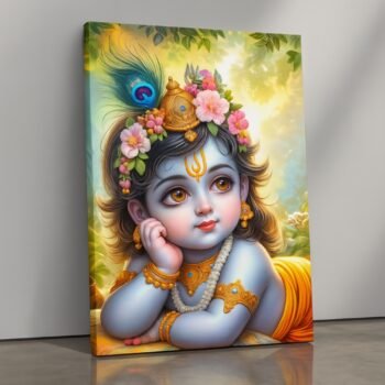 Serene Dreams Krishna religious canvas print by Artfy Canvas – devotional Hindu art canvas painting, wall paintings, artwork for Indian home décor