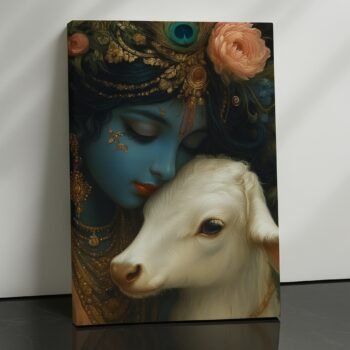 Soulful Bond Krishna religious canvas print by Artfy Canvas – devotional Hindu spiritual canvas painting, wall paintings, artwork for Indian décor
