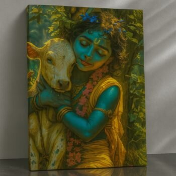 Tender Devotion Krishna religious canvas print by Artfy Canvas – devotional Hindu canvas painting, wall paintings, artwork for Indian spiritual décor