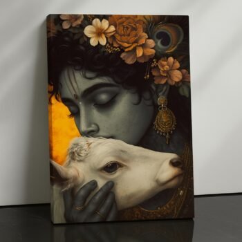Golden Reverie Krishna religious canvas print by Artfy Canvas – Hindu deity canvas painting, wall paintings, artwork for home worship décor
