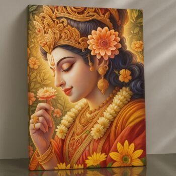 Floral Serenity Goddess religious canvas print by Artfy Canvas – Hindu goddess devotional canvas painting, wall paintings, artwork for wall décor