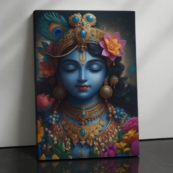 Sacred Petals Krishna religious canvas print by Artfy Canvas – floral devotional Hindu art canvas painting, wall paintings, artwork for wall décor