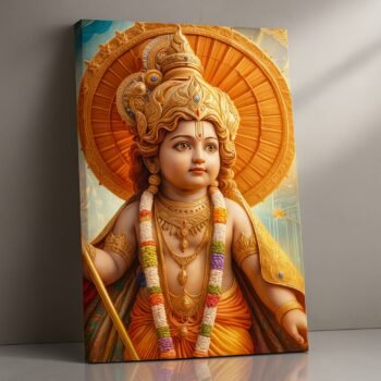 Golden Radiance Krishna religious canvas print by Artfy Canvas – radiant Hindu deity canvas painting, wall paintings, artwork for Indian décor