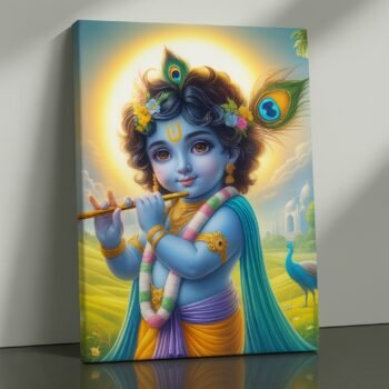 Blissful Harmony Krishna religious canvas print by Artfy Canvas – devotional Hindu canvas painting, wall paintings, artwork for prayer rooms