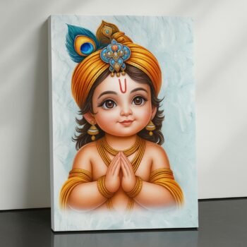 Innocent Devotion Krishna religious canvas print by Artfy Canvas – child Krishna devotional canvas painting, wall paintings, artwork for Indian décor