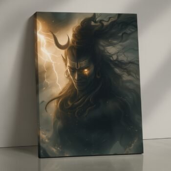 Stormborn Gaze Shiva religious canvas print by Artfy Canvas – powerful Hindu deity canvas painting, wall paintings, artwork for Indian spiritual décor