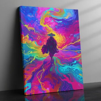 Psychedelic Ronin neon samurai canvas print by Artfy Canvas – anime warrior canvas painting, wall paintings, artwork for wall décor