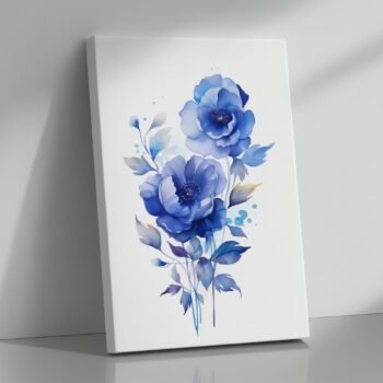 Indigo Petals blue flower minimalist canvas print by Artfy Canvas – floral canvas painting, wall paintings, artwork for wall décor