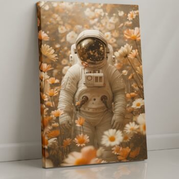 Cosmic Bloomwalker astronaut floral surreal canvas print by Artfy Canvas – cosmic canvas painting, wall paintings, artwork for wall décor