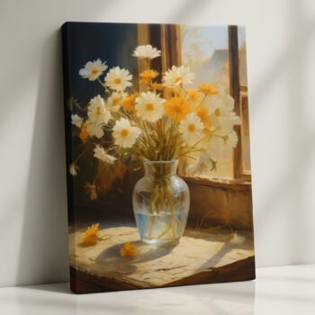 Sunlit Petals floral vase canvas print by Artfy Canvas – flower canvas painting, wall paintings, artwork for wall décor