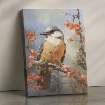 Springtime Sentinel bird blossom canvas print by Artfy Canvas – nature canvas painting, wall paintings, artwork for wall décor