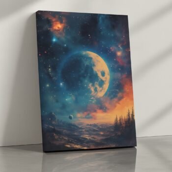 Lunar Reverie moonlit landscape canvas print by Artfy Canvas – night sky canvas painting, wall paintings, artwork for wall décor