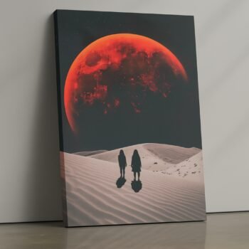 Crimson Eclipse desert moon canvas print by Artfy Canvas – cosmic canvas painting, wall paintings, artwork for wall décor