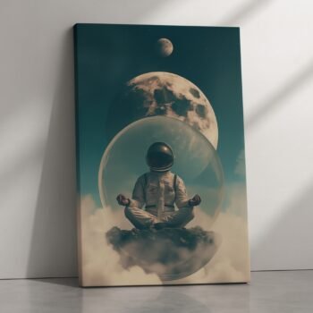 Celestial Serenity astronaut meditation canvas print by Artfy Canvas – cosmic canvas painting, wall paintings, artwork for wall décor