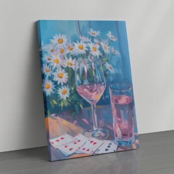 Daisies & Wine floral summer canvas print by Artfy Canvas – rustic kitchen canvas painting, wall paintings, artwork for wall décor
