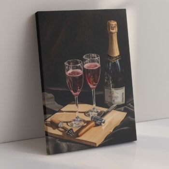 Midnight Toast romantic champagne canvas print by Artfy Canvas – celebration canvas painting, wall paintings, artwork for wall décor