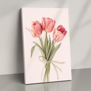 Blush Tulips pink tulip floral canvas print by Artfy Canvas – romantic flower canvas painting, wall paintings, artwork for wall décor